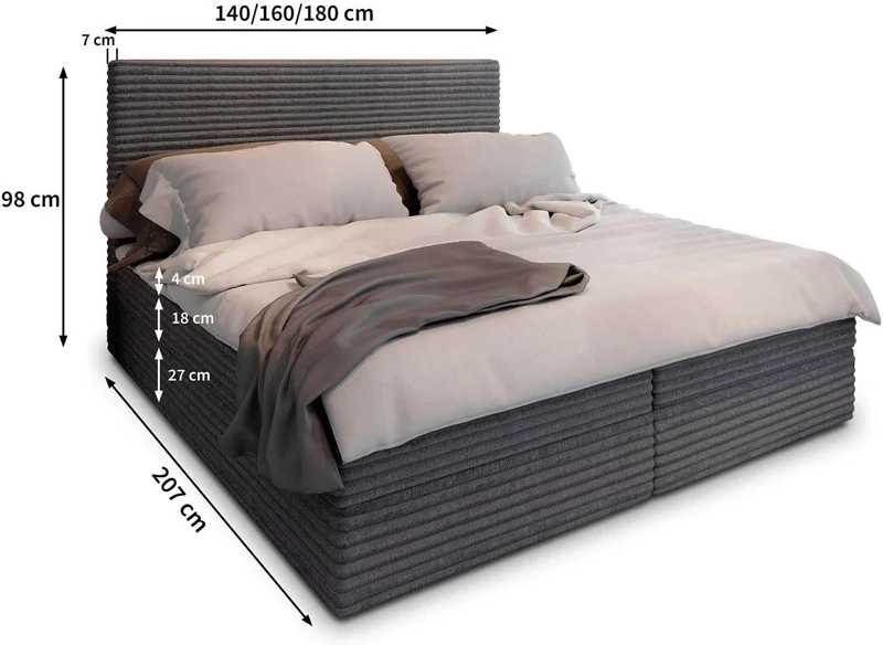Masseno Boxspringbett PISA – Komplett-Set mit Matratze & Topper, Bettkasten, Polsterbetth