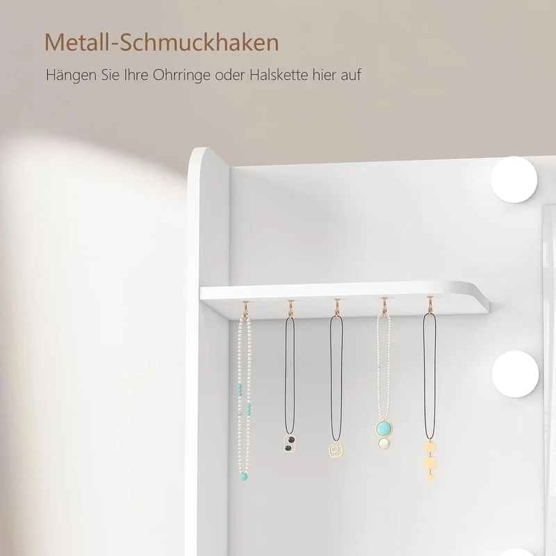 TEENFON Schminktisch mit LED Spiegel & Steckdosen, 7 Schubladen, Weißh