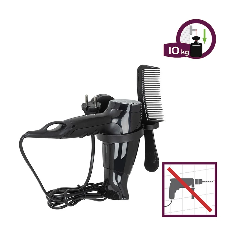 Schwarzer Föhnhalter mit Saugnapf Wenko - Pavia Black