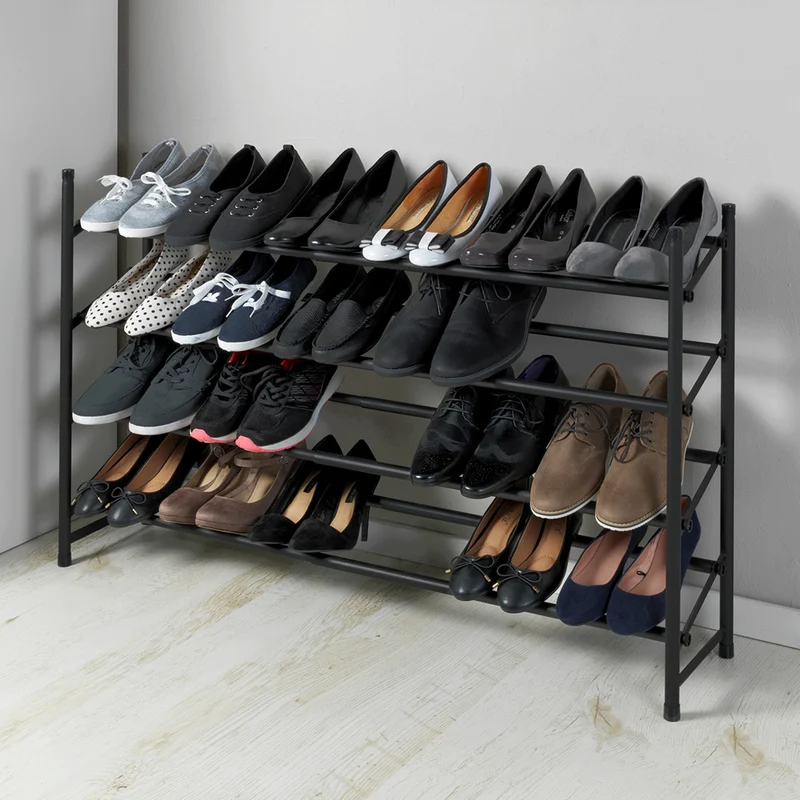Schwarzes Schuhregal ausziehbar 4 Ebenen Wenko