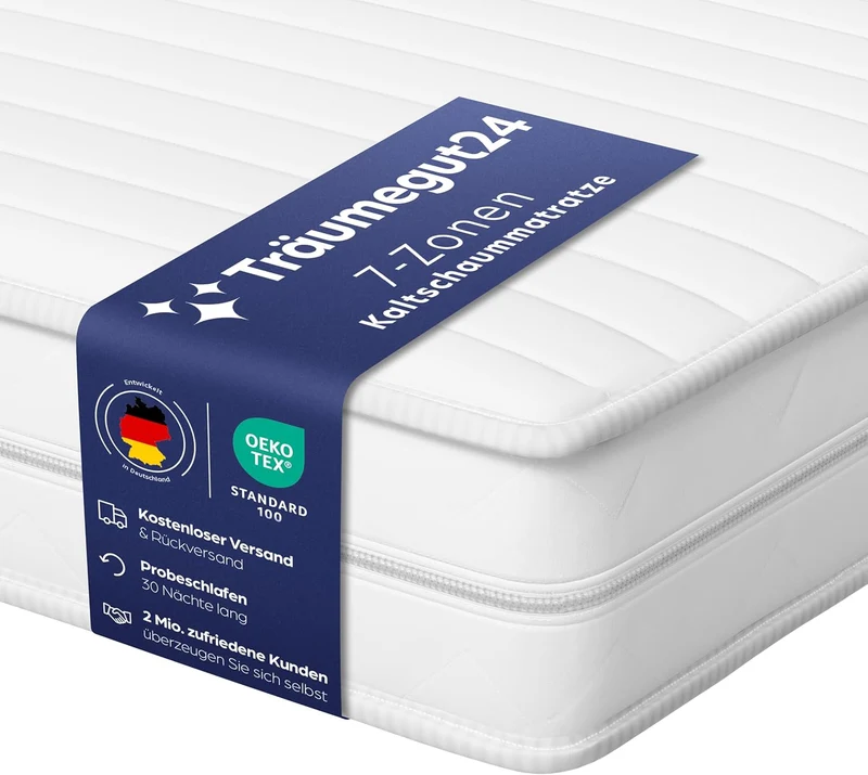 Träumegut24 AquaFlex 7-Zonen Kaltschaummatratze | Ergonomisch, Hypoallergen, Abnehmbarer Bezug, Oeko-TEX®h