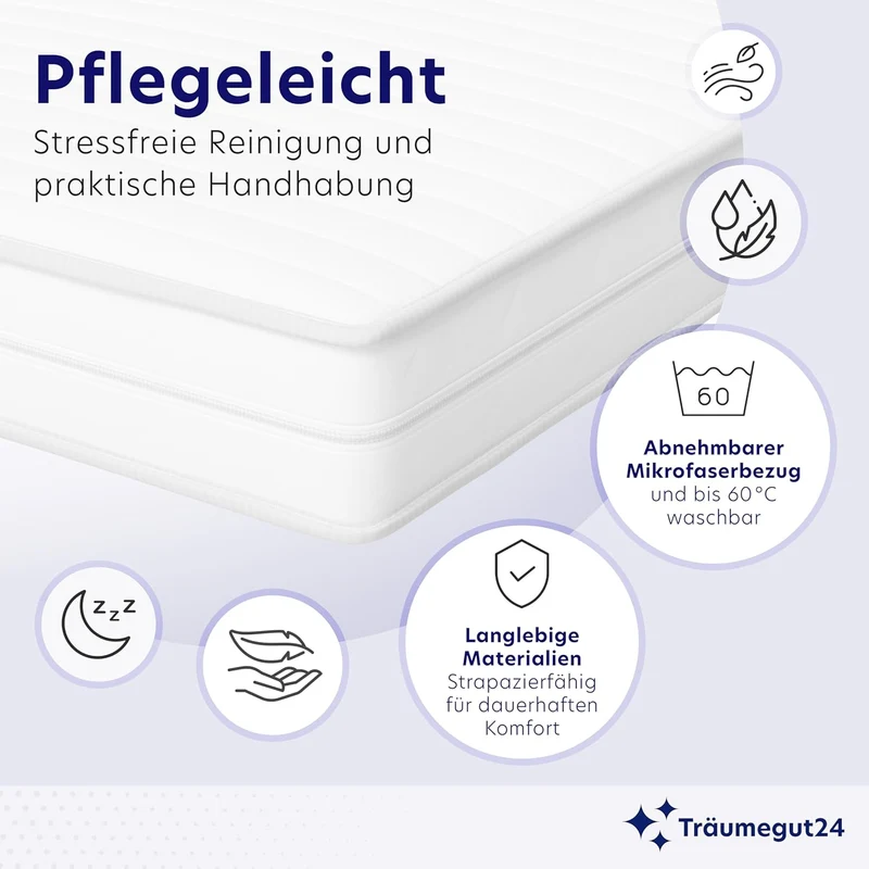 Träumegut24 AquaFlex 7-Zonen Kaltschaummatratze | Ergonomisch, Hypoallergen, Abnehmbarer Bezug, Oeko-TEX®h