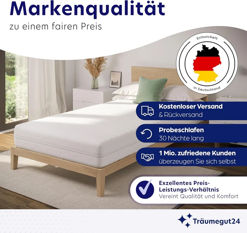 Träumegut24 AquaFlex 7-Zonen Kaltschaummatratze | Ergonomisch, Hypoallergen, Abnehmbarer Bezug, Oeko-TEX®h
