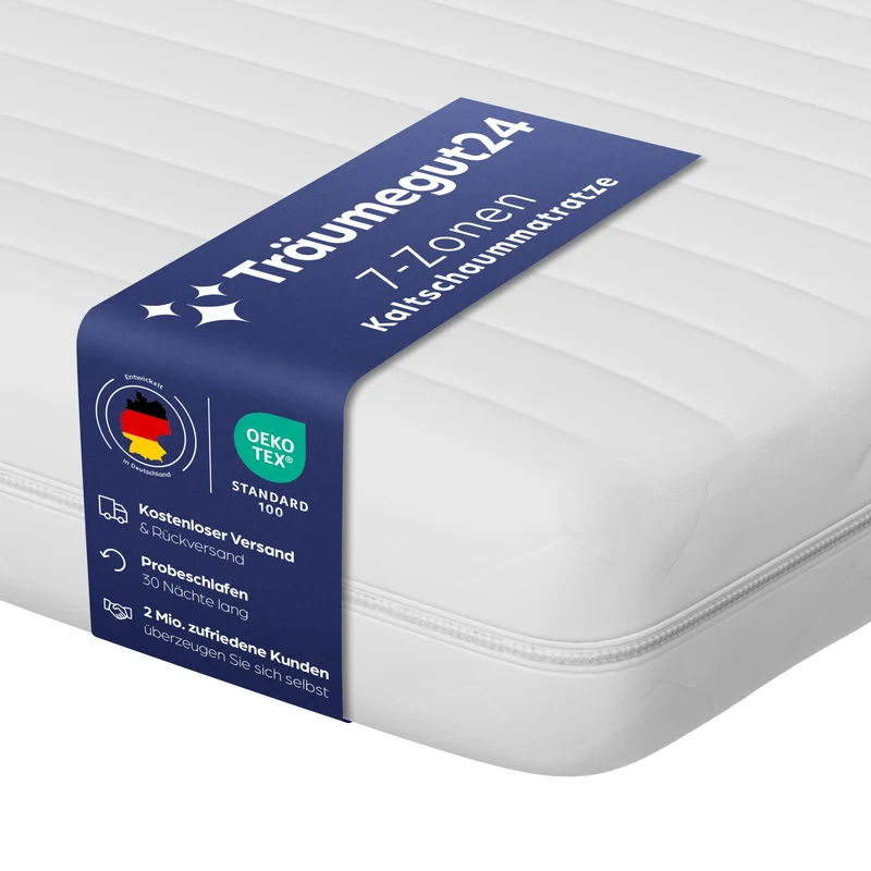 Träumegut24 AquaFlex 7-Zonen Kaltschaummatratze | Ergonomisch, Hypoallergen, Abnehmbarer Bezug, Oeko-TEX®h