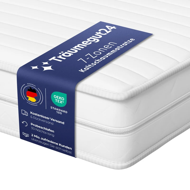 Träumegut24 AquaFlex 7-Zonen Kaltschaummatratze | Ergonomisch, Hypoallergen, Abnehmbarer Bezug, Oeko-TEX®h