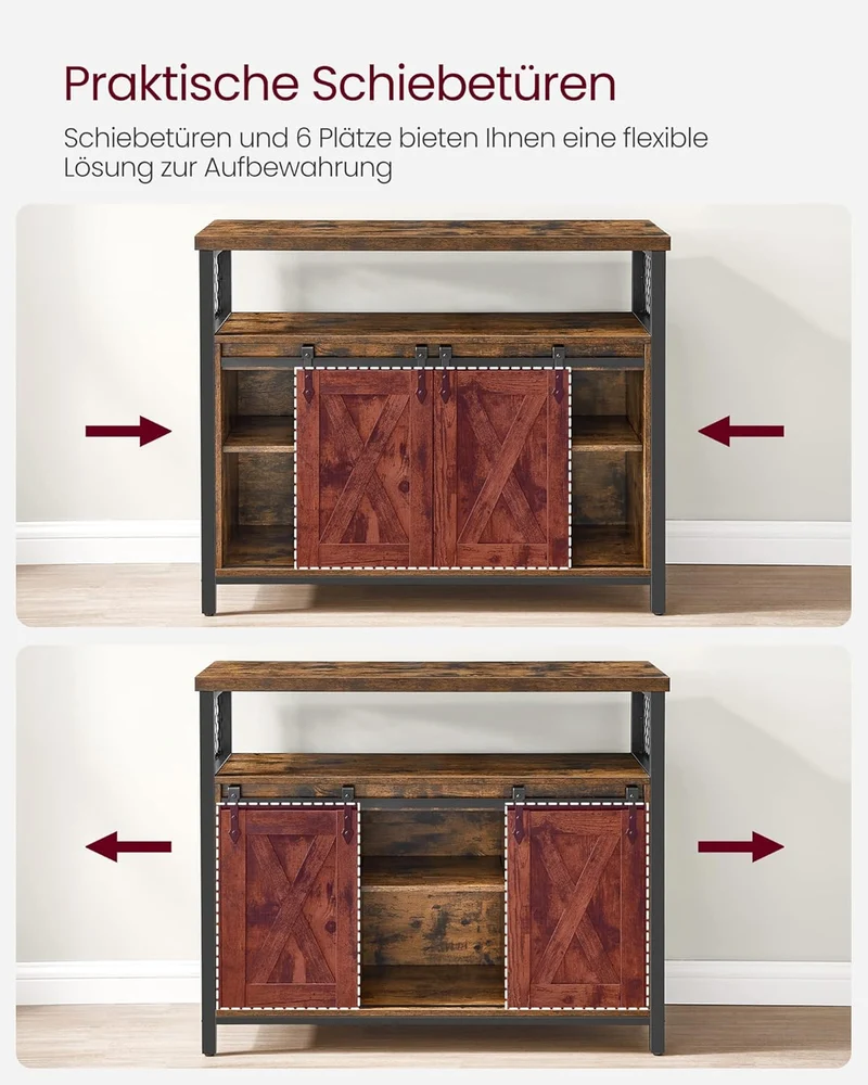 VASAGLE Sideboard mit Schiebetüren, Küchenschrank Landhausstil, Vintagebraun 100 cmh