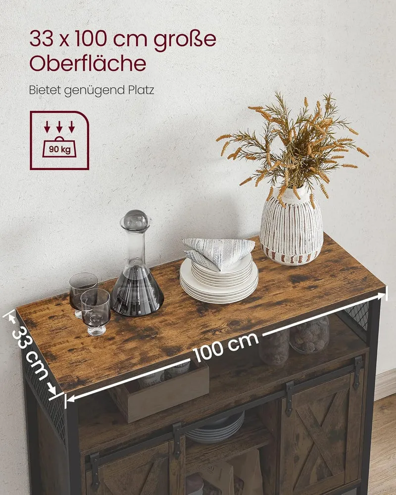 VASAGLE Sideboard mit Schiebetüren, Küchenschrank Landhausstil, Vintagebraun 100 cmh