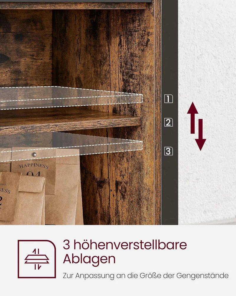 VASAGLE Sideboard mit Schiebetüren, Küchenschrank Landhausstil, Vintagebraun 100 cmh
