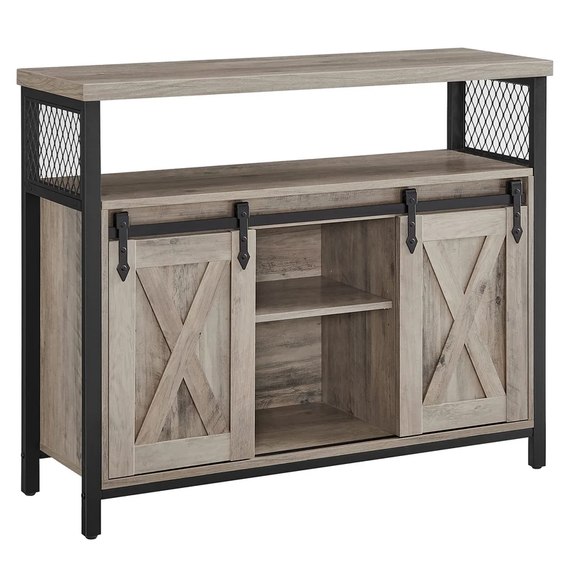 VASAGLE Sideboard mit Schiebetüren, Küchenschrank Landhausstil, Vintagebraun 100 cmh