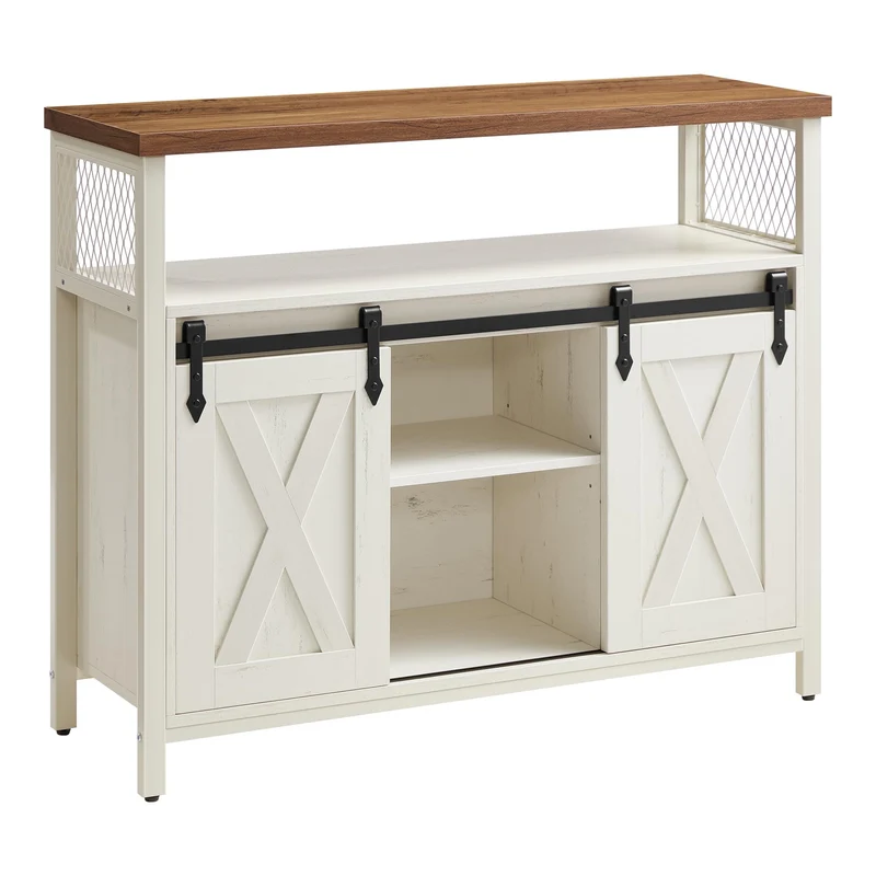 VASAGLE Sideboard mit Schiebetüren, Küchenschrank Landhausstil, Vintagebraun 100 cmh