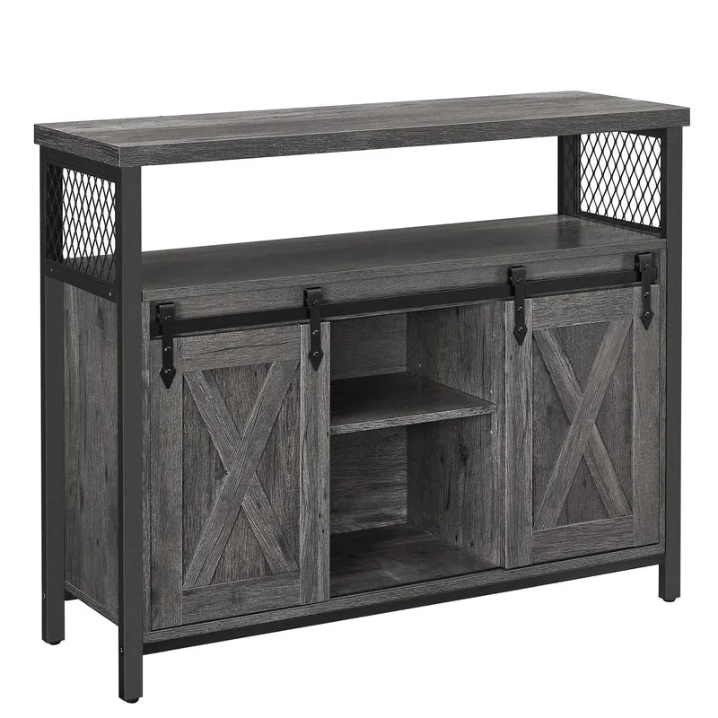 VASAGLE Sideboard mit Schiebetüren, Küchenschrank Landhausstil, Vintagebraun 100 cmh