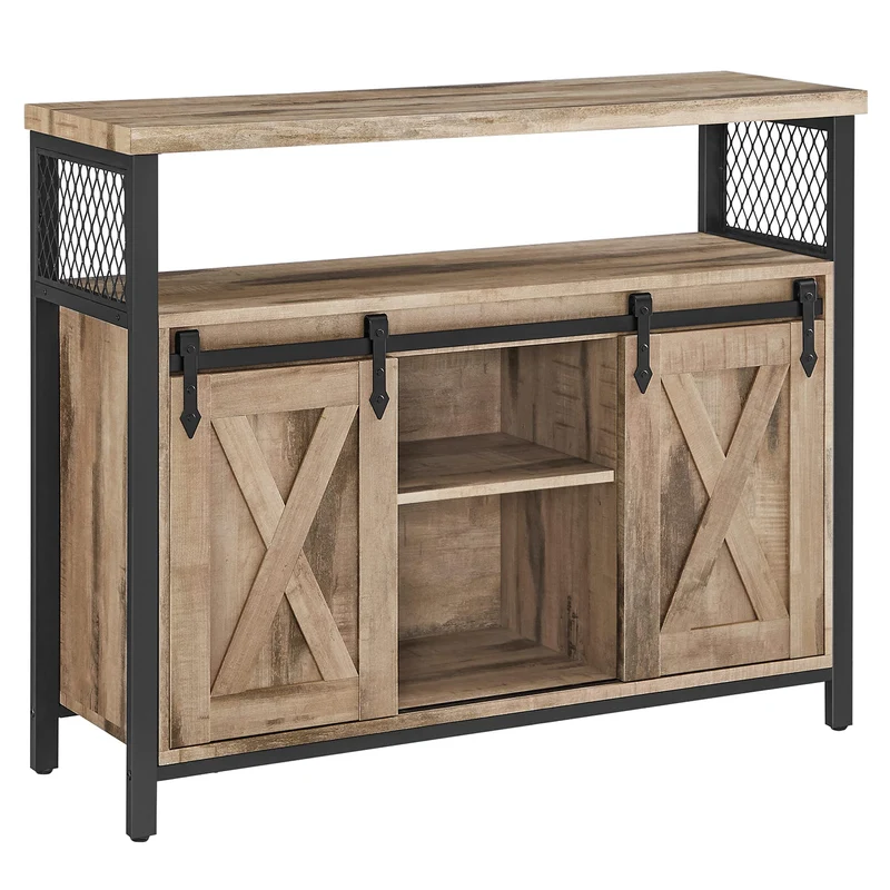 VASAGLE Sideboard mit Schiebetüren, Küchenschrank Landhausstil, Vintagebraun 100 cmh