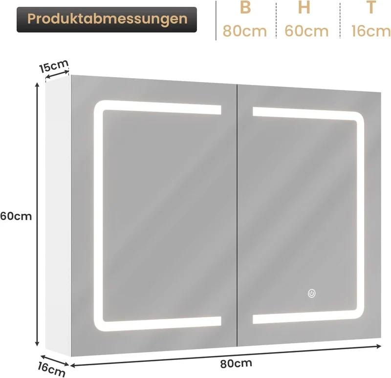 DICTAC LED Spiegelschrank Bad mit Steckdose und Touch-Sensorh