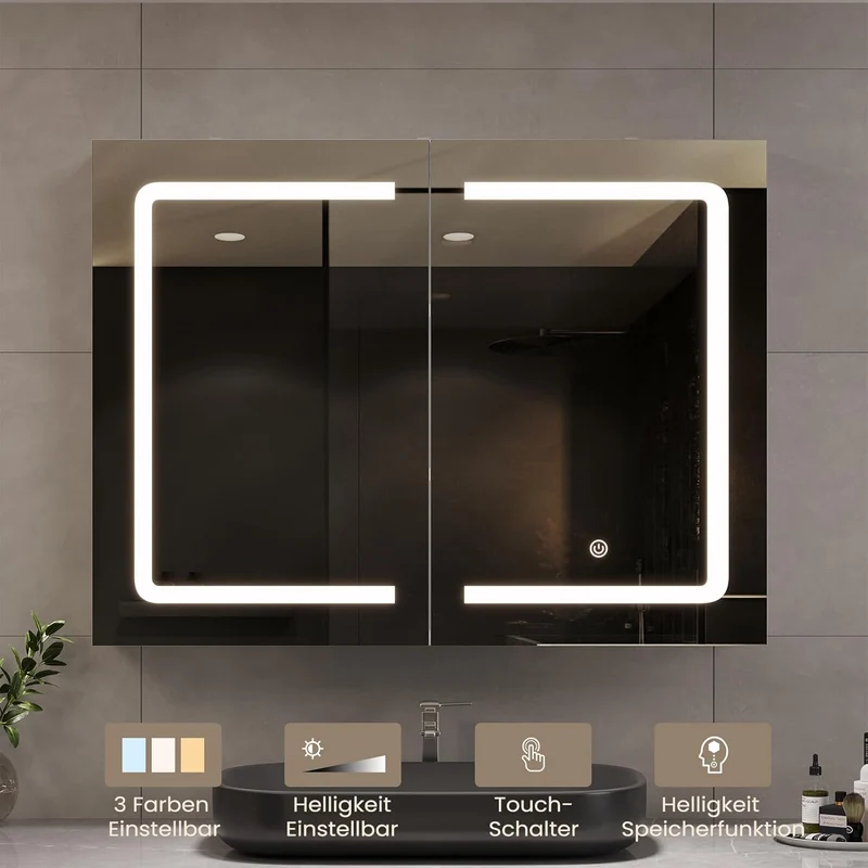 DICTAC LED Spiegelschrank Bad mit Steckdose und Touch-Sensorh