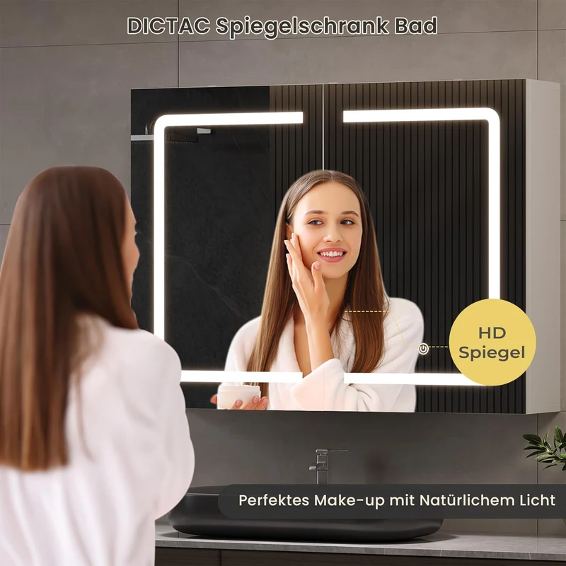 DICTAC LED Spiegelschrank Bad mit Steckdose und Touch-Sensorh
