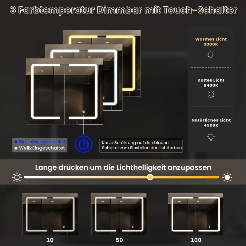 DICTAC LED Spiegelschrank Bad mit Steckdose und Touch-Sensorh