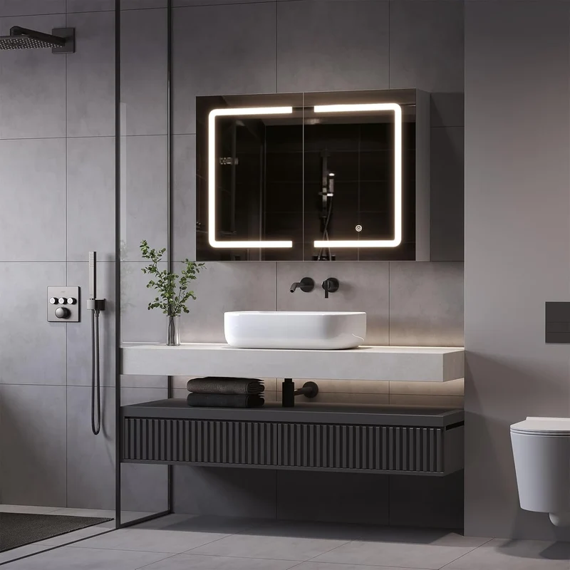 DICTAC LED Spiegelschrank Bad mit Steckdose und Touch-Sensorh