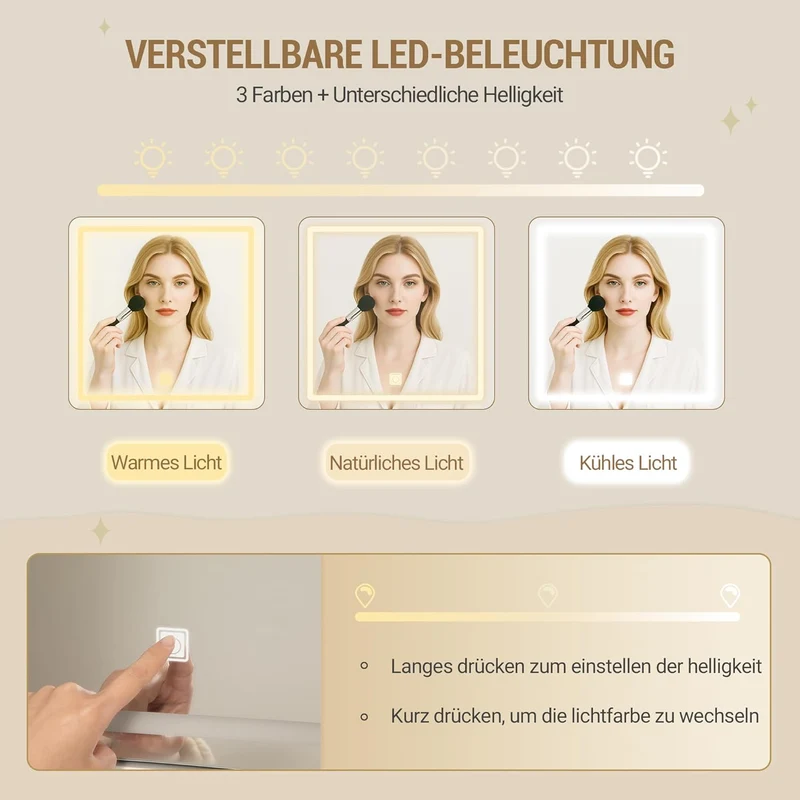 Hzuaneri Schminktisch mit LED Spiegel, 9 Schubladen, Weiß-Silberh