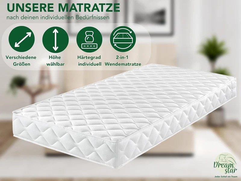DREAMSTAR Ergo Flex Duo 7-Zonen Kaltschaummatratze, Ergonomisch, Hypoallergen, Abnehmbarer Bezugh
