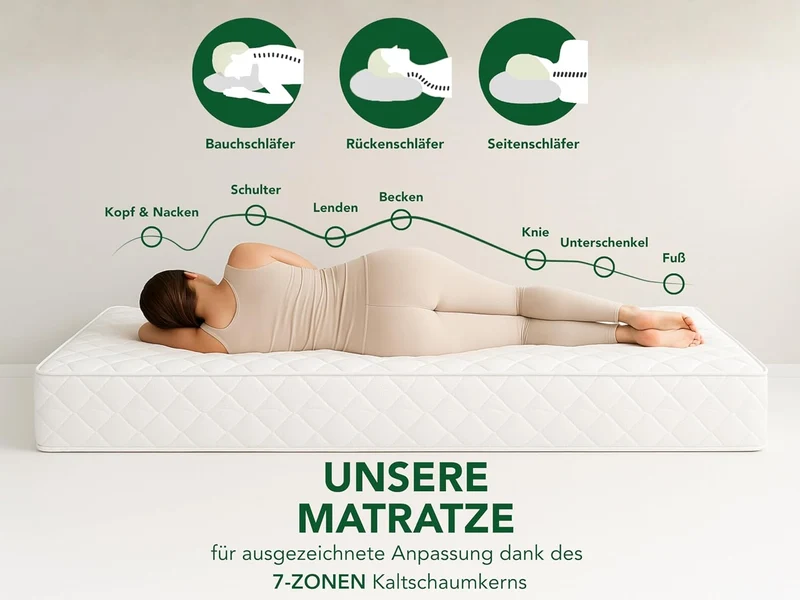 DREAMSTAR Ergo Flex Duo 7-Zonen Kaltschaummatratze, Ergonomisch, Hypoallergen, Abnehmbarer Bezugh