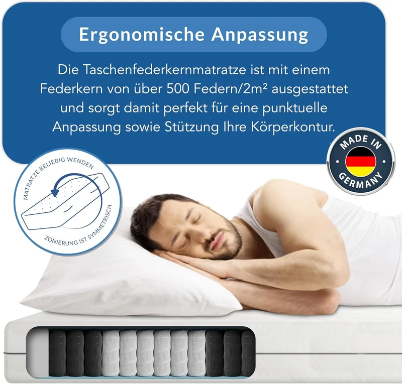 BMM Ortho Medic Taschenfederkernmatratze – 7 Zonen, H3, Öko-Tex, Ergonomisch, 21 cm Höheh