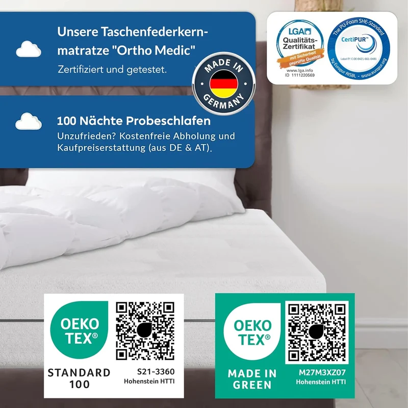 BMM Ortho Medic Taschenfederkernmatratze – 7 Zonen, H3, Öko-Tex, Ergonomisch, 21 cm Höheh