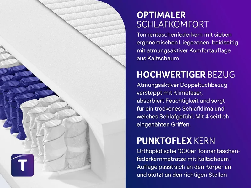 Traumnacht 7-Zonen Tonnentaschenfederkernmatratze, Orthopädisch, Öko-Tex, Premiumhöheh