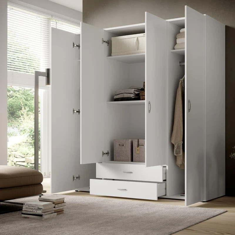 Stella Trading Kleiderschrank mit Drehtüren – Holzschrank für Schlafzimmer, zeitloses Designh