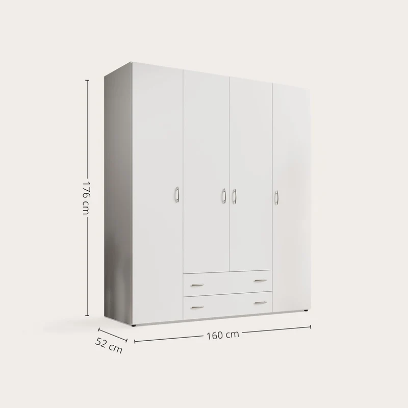 Stella Trading Kleiderschrank mit Drehtüren – Holzschrank für Schlafzimmer, zeitloses Designh