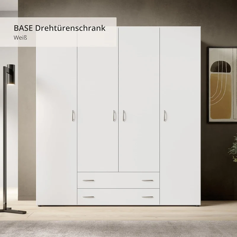 Stella Trading Kleiderschrank mit Drehtüren – Holzschrank für Schlafzimmer, zeitloses Designh
