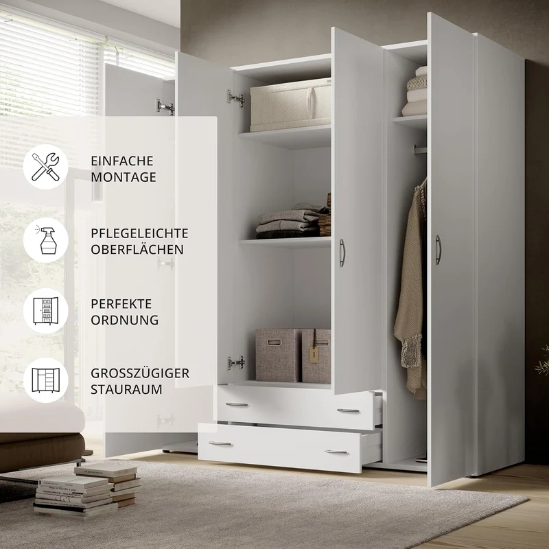 Stella Trading Kleiderschrank mit Drehtüren – Holzschrank für Schlafzimmer, zeitloses Designh