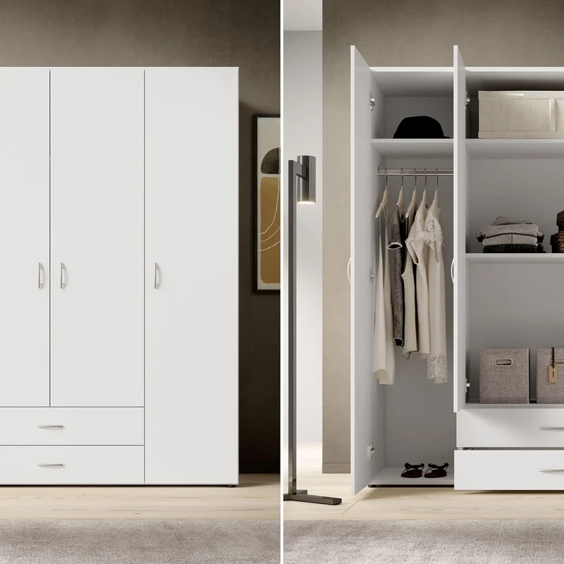 Stella Trading Kleiderschrank mit Drehtüren – Holzschrank für Schlafzimmer, zeitloses Designh
