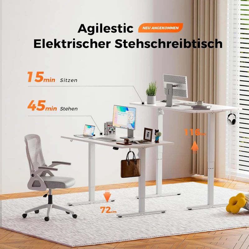Agilestic höhenverstellbarer Schreibtisch elektrisch – ergonomisch, stabil, flexibelh