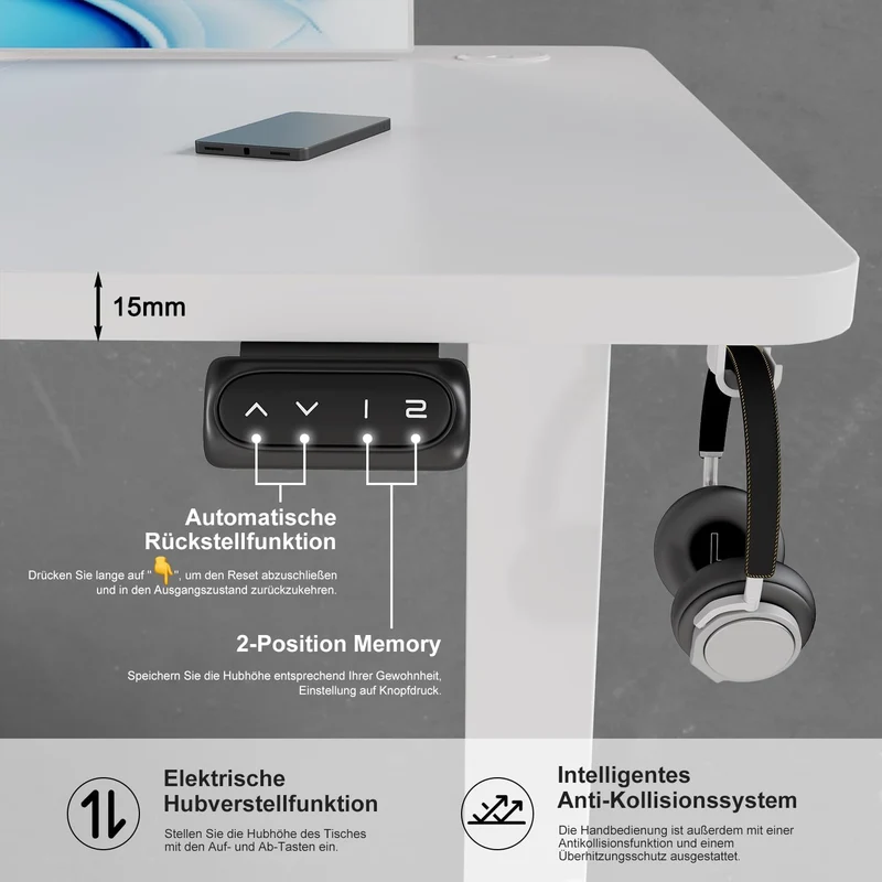Devoko höhenverstellbarer Schreibtisch elektrisch – ergonomisch, stabil, mit Speicherfunktionh