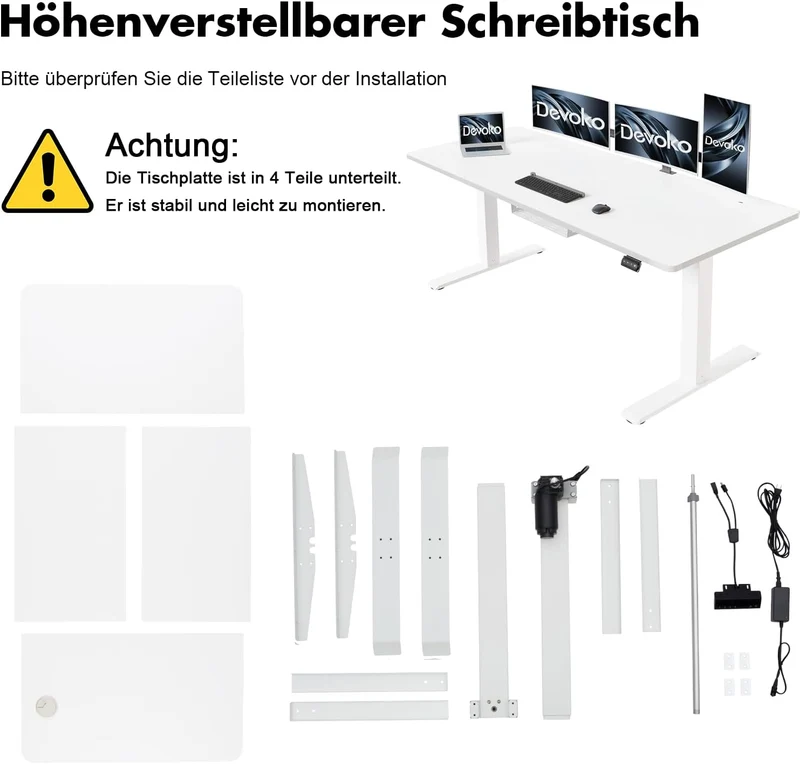 Devoko höhenverstellbarer Schreibtisch elektrisch – ergonomisch, stabil, mit Speicherfunktionh