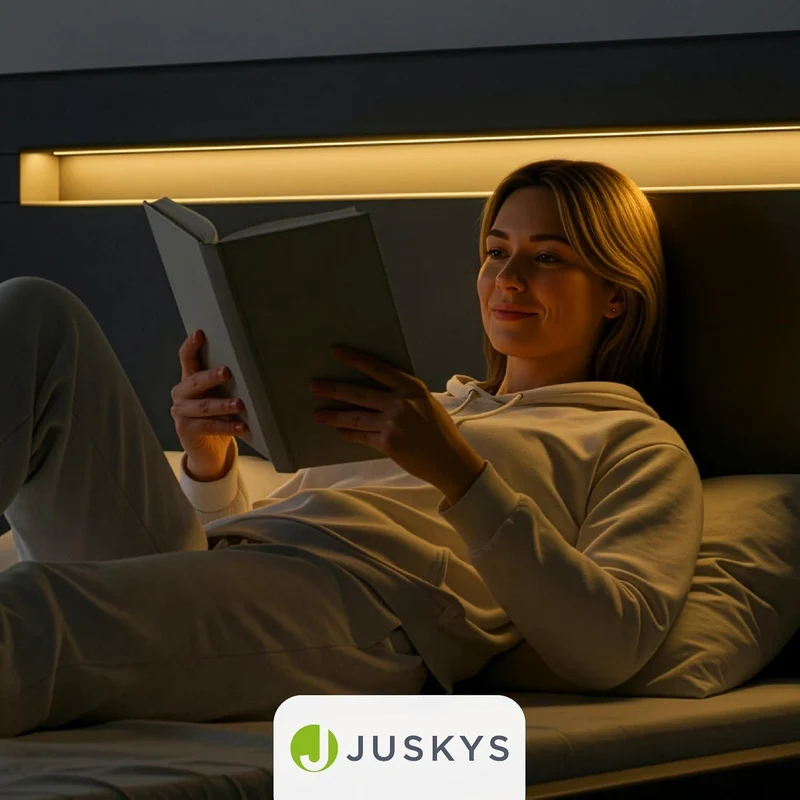 Juskys Polsterbett Paris mit LED-Beleuchtung, Holzgestell & Lattenrost, Modernes Schlafzimmerbetth