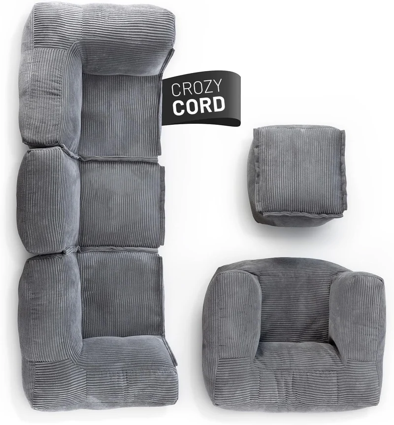 Lumaland Modulares Cord Sitzsack Sofa Set – Bean Bag Module mit EPS-Füllung, Weich, Indoor, Modernh