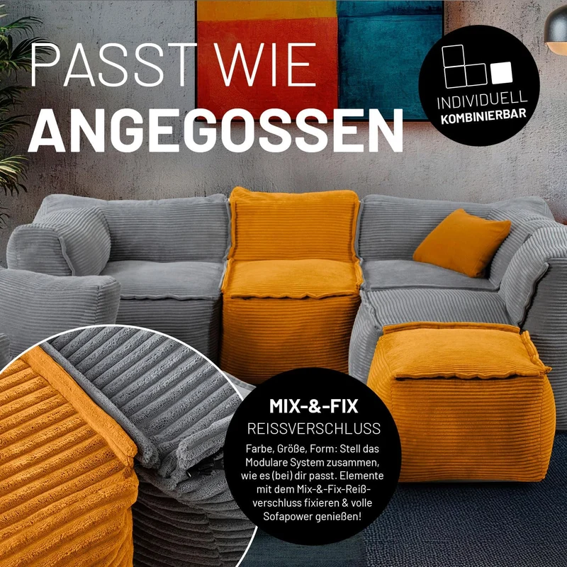 Lumaland Modulares Cord Sitzsack Sofa Set – Bean Bag Module mit EPS-Füllung, Weich, Indoor, Modernh