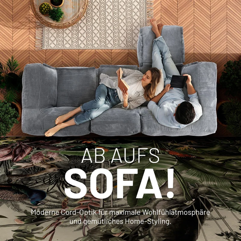 Lumaland Modulares Cord Sitzsack Sofa Set – Bean Bag Module mit EPS-Füllung, Weich, Indoor, Modernh