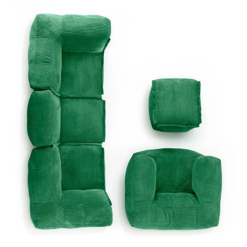 Lumaland Modulares Cord Sitzsack Sofa Set – Bean Bag Module mit EPS-Füllung, Weich, Indoor, Modernh