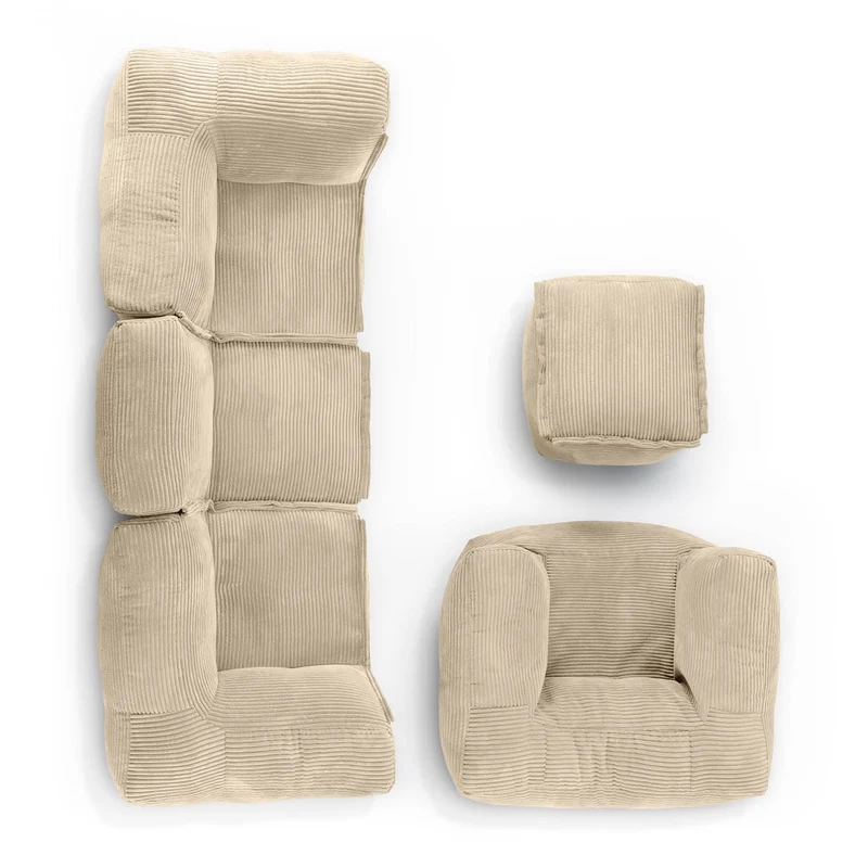 Lumaland Modulares Cord Sitzsack Sofa Set – Bean Bag Module mit EPS-Füllung, Weich, Indoor, Modernh