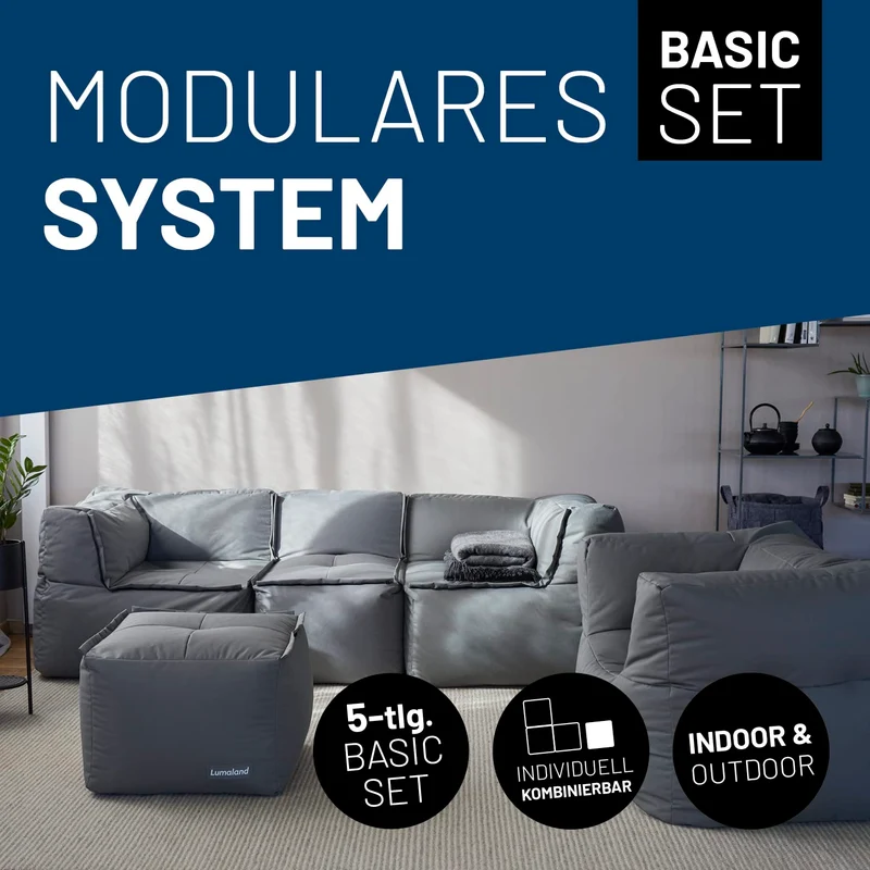 Lumaland Modulares Cord Sitzsack Sofa Set – Bean Bag Module mit EPS-Füllung, Weich, Indoor, Modernh