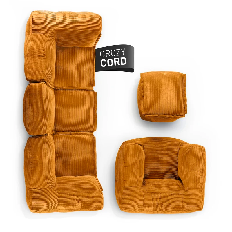 Lumaland Modulares Cord Sitzsack Sofa Set – Bean Bag Module mit EPS-Füllung, Weich, Indoor, Modernh