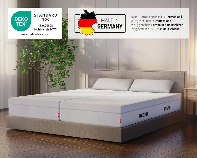 Bodyguard Bett1 Boxspring Matratze – 2in1 Liegehärten, Ergonomisch, QXSchaum, Oeko-TEX®, Made in Germanyh