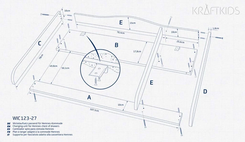 KraftKids Wickelaufsatz für HEMNES XXL 108 cm extra breit mit Trennfachh