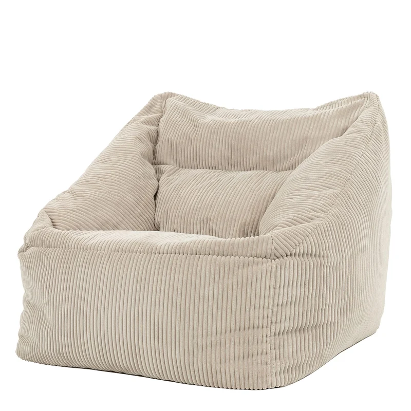 Icon Natalia Sitzsack Sessel mit Hocker Beige – Flauschiger Cord, Bean Bag Chair für Wohnzimmer & Büroh