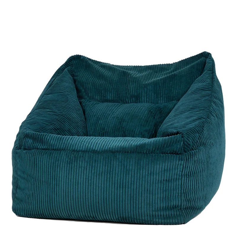 Icon Natalia Sitzsack Sessel mit Hocker Beige – Flauschiger Cord, Bean Bag Chair für Wohnzimmer & Büroh