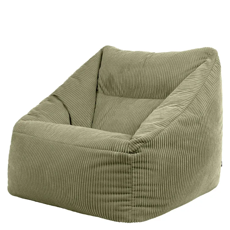 Icon Natalia Sitzsack Sessel mit Hocker Beige – Flauschiger Cord, Bean Bag Chair für Wohnzimmer & Büroh