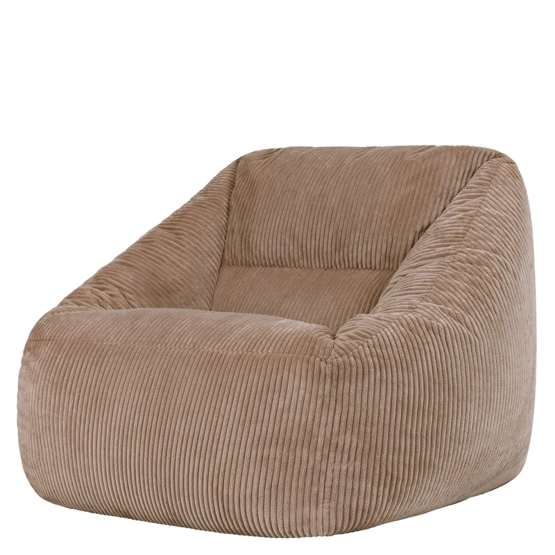 Icon Natalia Sitzsack Sessel mit Hocker Beige – Flauschiger Cord, Bean Bag Chair für Wohnzimmer & Büroh