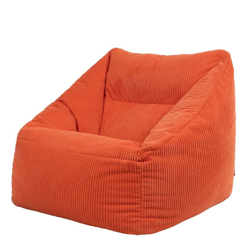 Icon Natalia Sitzsack Sessel mit Hocker Beige – Flauschiger Cord, Bean Bag Chair für Wohnzimmer & Büroh